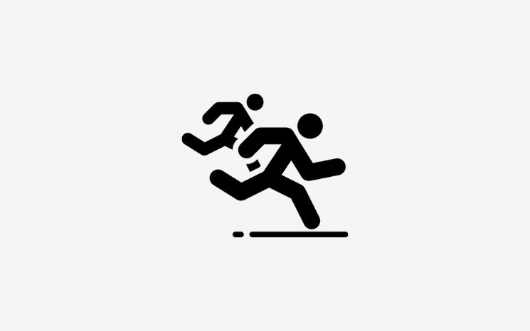 Simple icon showing two people running
